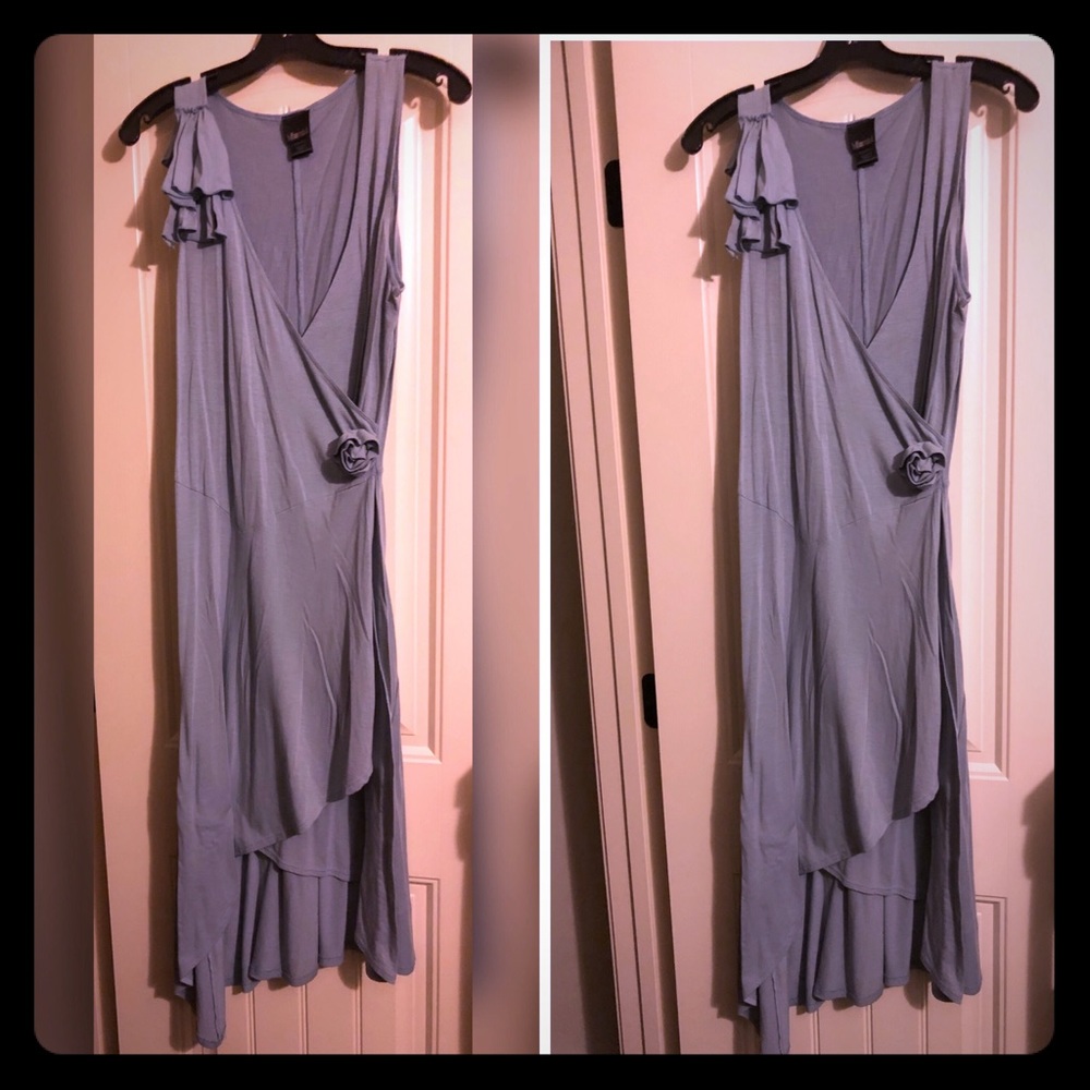 Dress Light Blue Sleeveless with Rose on shoulder